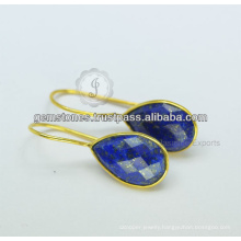 Natural Gold Jewelry Lapis Gemstone Earrings 925 Sterling Silver Gemstone Earrings